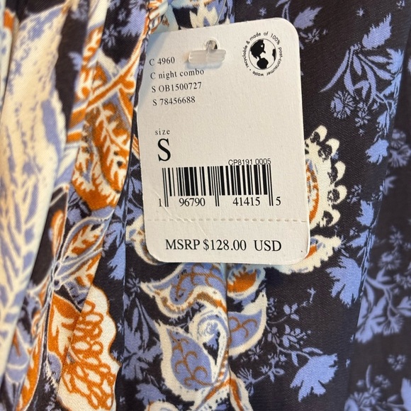 NWT Free People Soli Mini Night Combo Silk Dress Long Sleeve Short Print Size Sm - Picture 6 of 6